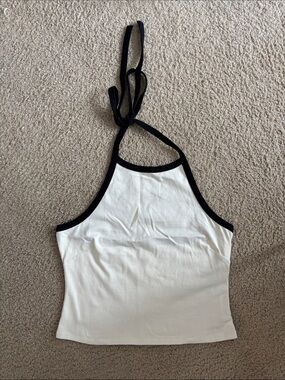 J. Crew White Halter Tank with Black Trim